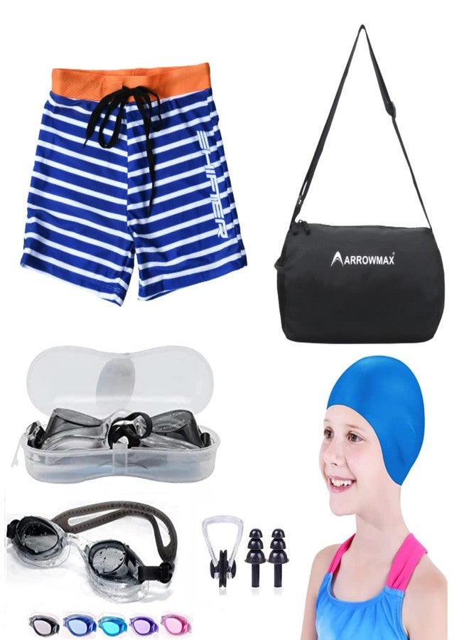SHIFTER Swimming Costume Shorts for Kids With Cap | Anti-Fog Goggles | Silicone Cap | Earplugs Noseplugs Set | Combo Kit With Carry Duffle Gym Bag (6-7 Years) - Image 1
