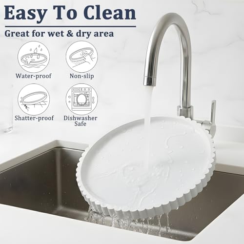 HighHerz Silicone Bathroom Countertop and Vanity Tray, Round Silicone Bathroom Tray, Modern Bathroom Decor, Coffee Table Decor, Decorative Tray for Candle, Perfume, Plants (White, 9 inch) - Image 5
