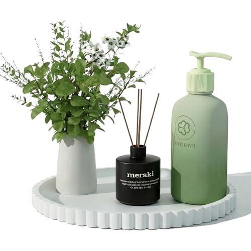 HighHerz Silicone Bathroom Countertop and Vanity Tray, Round Silicone Bathroom Tray, Modern Bathroom Decor, Coffee Table Decor, Decorative Tray for Candle, Perfume, Plants (White, 9 inch) - Image 1