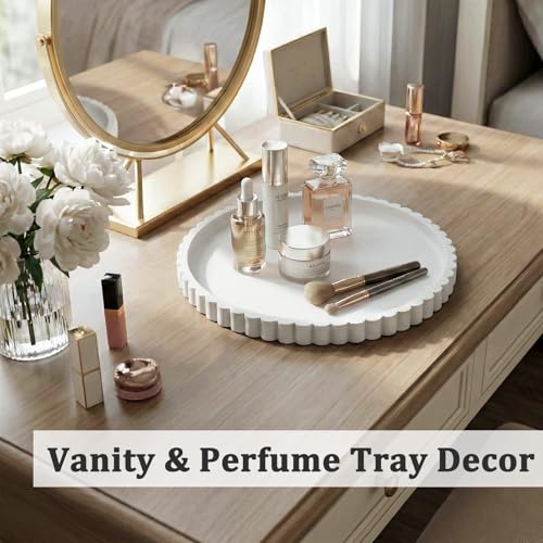 HighHerz Silicone Bathroom Countertop and Vanity Tray, Round Silicone Bathroom Tray, Modern Bathroom Decor, Coffee Table Decor, Decorative Tray for Candle, Perfume, Plants (White, 9 inch) - Image 3