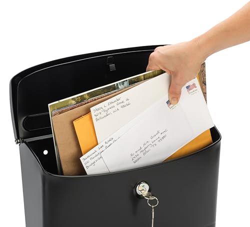 Architectural Mailboxes Princeton™ Locking, Wall-Mounted Mailbox for Outside, Metal Galvanized Steel Medium Mail Box with Lock and Key Drop Box, Black - Image 3