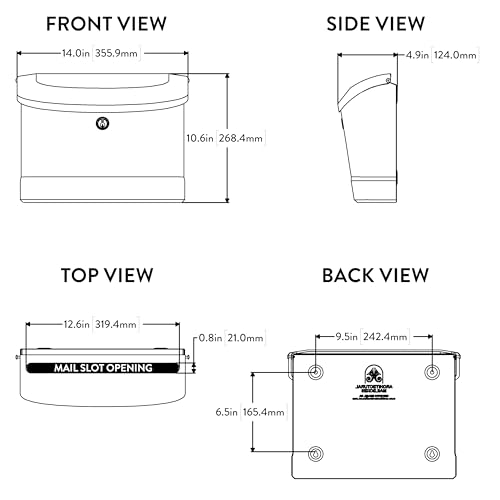 Architectural Mailboxes Princeton™ Locking, Wall-Mounted Mailbox for Outside, Metal Galvanized Steel Medium Mail Box with Lock and Key Drop Box, Black - Image 5