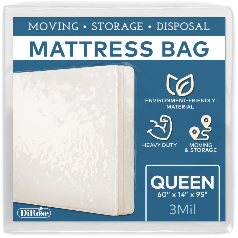 DiRose Mattress Storage Bag  Thick Plastic  Moving Cover Transport Disposal and Protector  Heavy Duty Reusable Clear Waterproof Mattress Protector Encasement by DiRose 1 Queen 