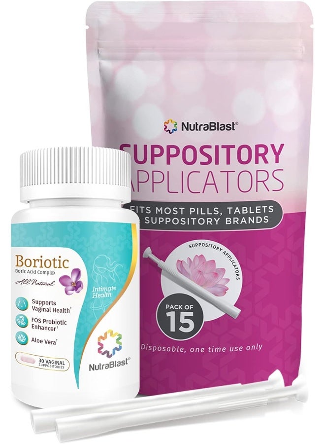 NutraBlast Boric Acid Suppositories 800mg Complex w/FOS Probiotic Enhancer & Aloe Vera w/l Applicator - Image 1
