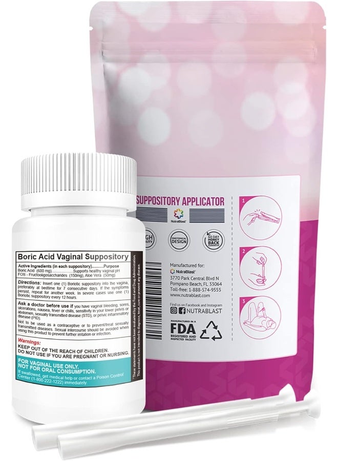 NutraBlast Boric Acid Suppositories 800mg Complex w/FOS Probiotic Enhancer & Aloe Vera w/l Applicator - Image 2