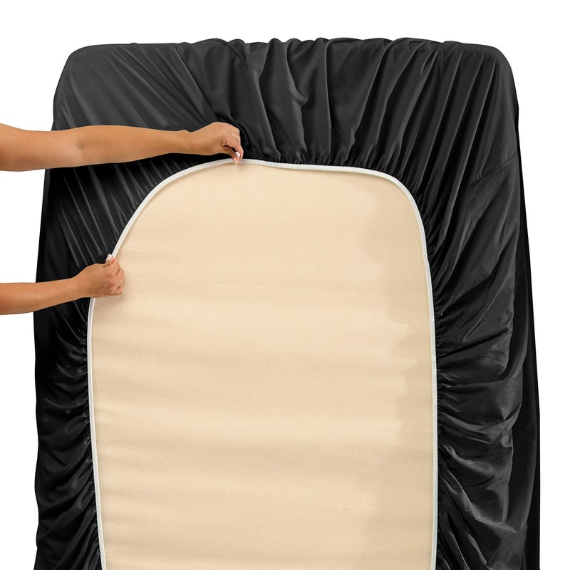 Nestl Nestl RV Short Queen Sheet Set - 4 Piece Bed Sheets for RV Short Queen Size Bed  Deep Pocket  Hotel Luxury  Extra Soft  Breathable and Cooling  Black RV Short Queen Size Sheets  - Image 4