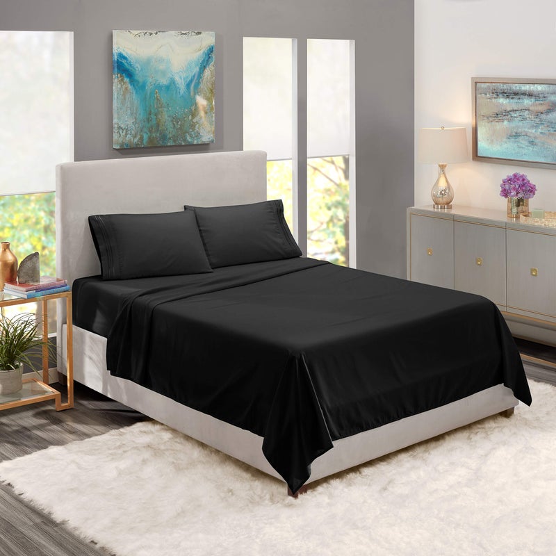 Nestl Nestl RV Short Queen Sheet Set - 4 Piece Bed Sheets for RV Short Queen Size Bed  Deep Pocket  Hotel Luxury  Extra Soft  Breathable and Cooling  Black RV Short Queen Size Sheets  - Image 5
