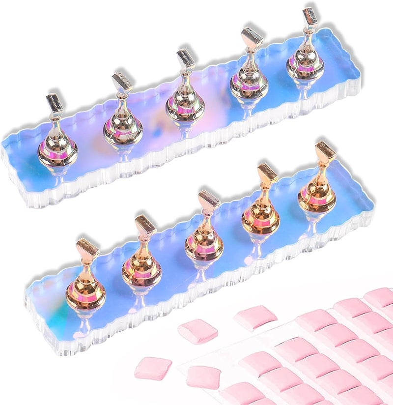 SYOSI حامل أظافر، حامل أظافر مغناطيسي للأظافر اللاصقة، مادة لاصقة قابلة لإعادة الاستخدام للعرض والممارسة، أدوات فن الأظافر المعدنية، 96 قطعة من لاصقات الغراء للاستخدام المنزلي والصالونات، مجموعتان - Image 1