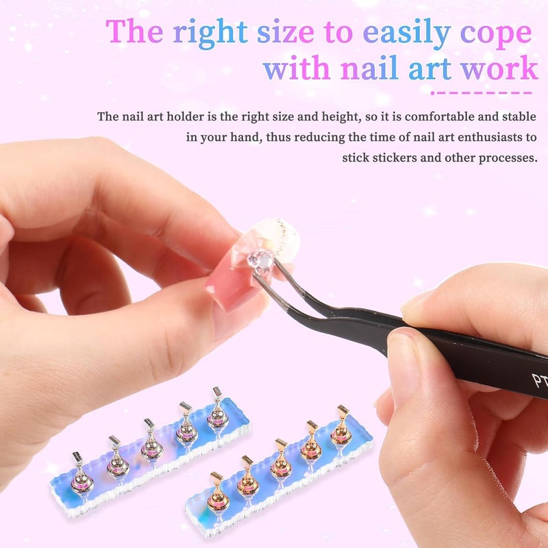 SYOSI حامل أظافر، حامل أظافر مغناطيسي للأظافر اللاصقة، مادة لاصقة قابلة لإعادة الاستخدام للعرض والممارسة، أدوات فن الأظافر المعدنية، 96 قطعة من لاصقات الغراء للاستخدام المنزلي والصالونات، مجموعتان - Image 4