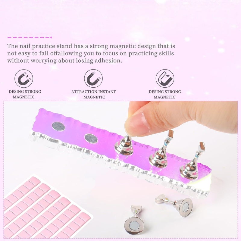 SYOSI حامل أظافر، حامل أظافر مغناطيسي للأظافر اللاصقة، مادة لاصقة قابلة لإعادة الاستخدام للعرض والممارسة، أدوات فن الأظافر المعدنية، 96 قطعة من لاصقات الغراء للاستخدام المنزلي والصالونات، مجموعتان - Image 2