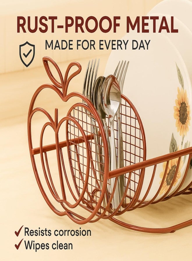 Jumbl Expandable Dish Drying Rack - Apple Decor Metal Dish Drainer with Utensil Holder, Adjustable 14"-27", Rust-Proof Countertop Dish Strainer for Kitchen Sink, RV, or Outdoor Use - Image 4