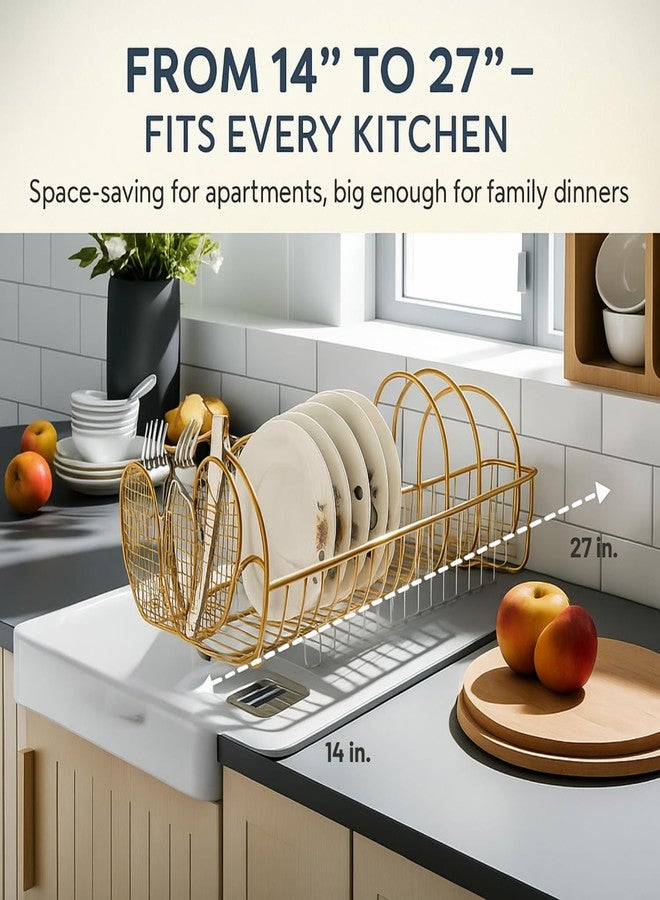 Jumbl Expandable Dish Drying Rack - Apple Decor Metal Dish Drainer with Utensil Holder, Adjustable 14"-27", Rust-Proof Countertop Dish Strainer for Kitchen Sink, RV, or Outdoor Use - Image 3