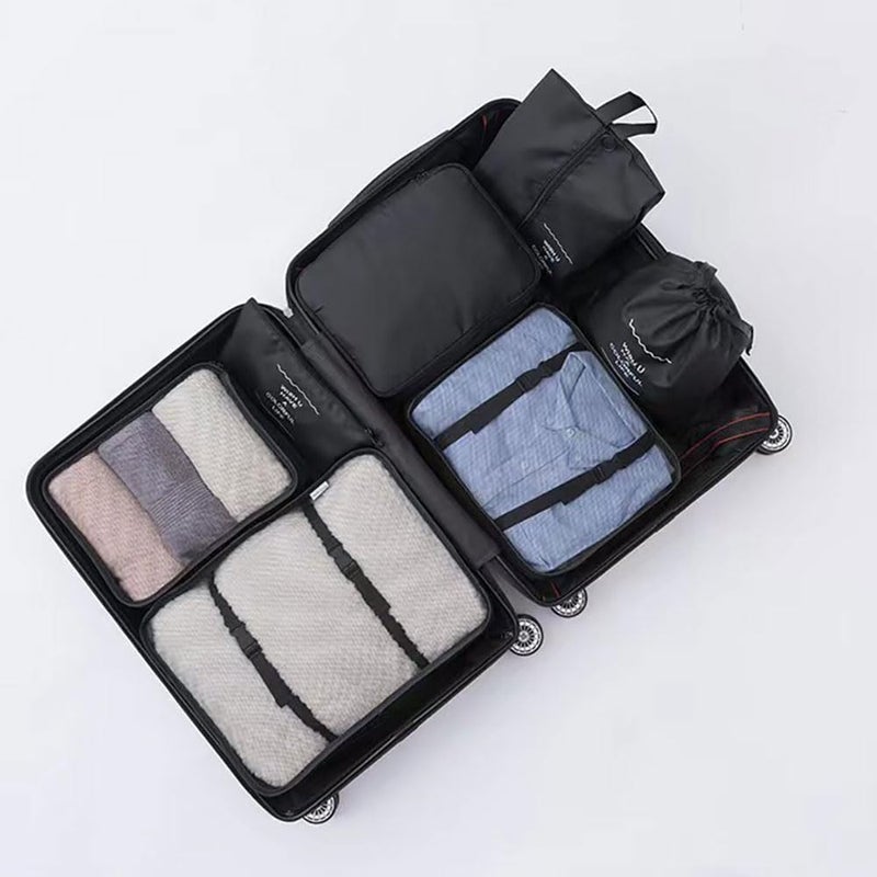 GOGO 7 Set Packing Cubes for Suitcases Lightweight Luggage Packing Organizers with Mesh bags Drawstring bag Shoe Bag Bra Bag and Flat pocket Travel Essentials Luggage Cubes Traveling Accessories - Black - Image 3