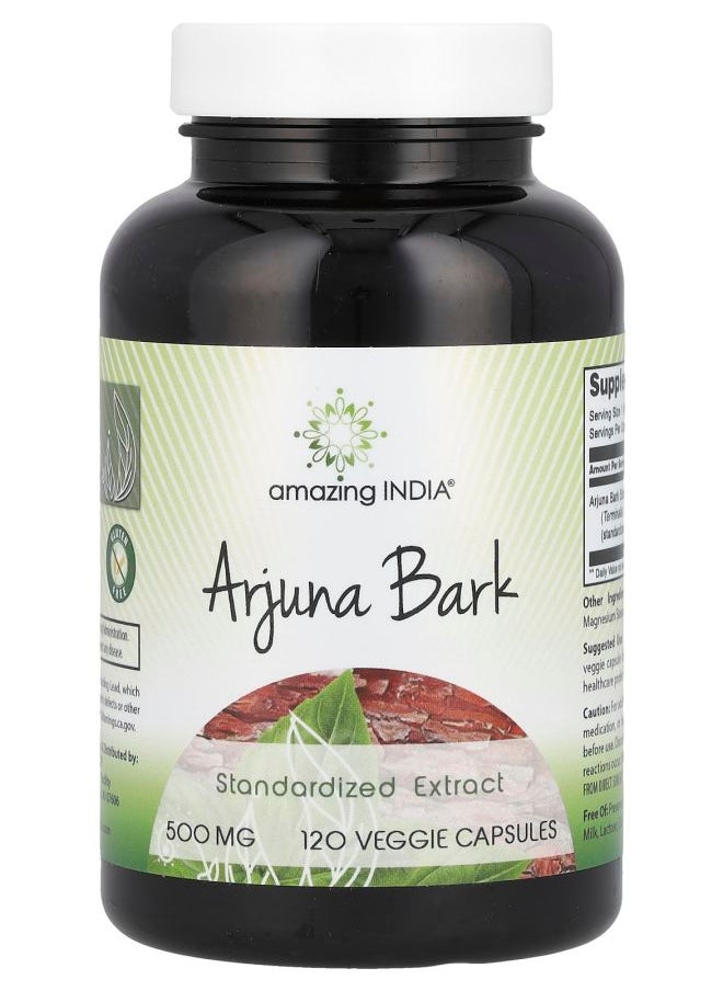 Amazing India - Arjuna Bark Standardized Extract 500 mg 120 Veggie Capsules - Image 1