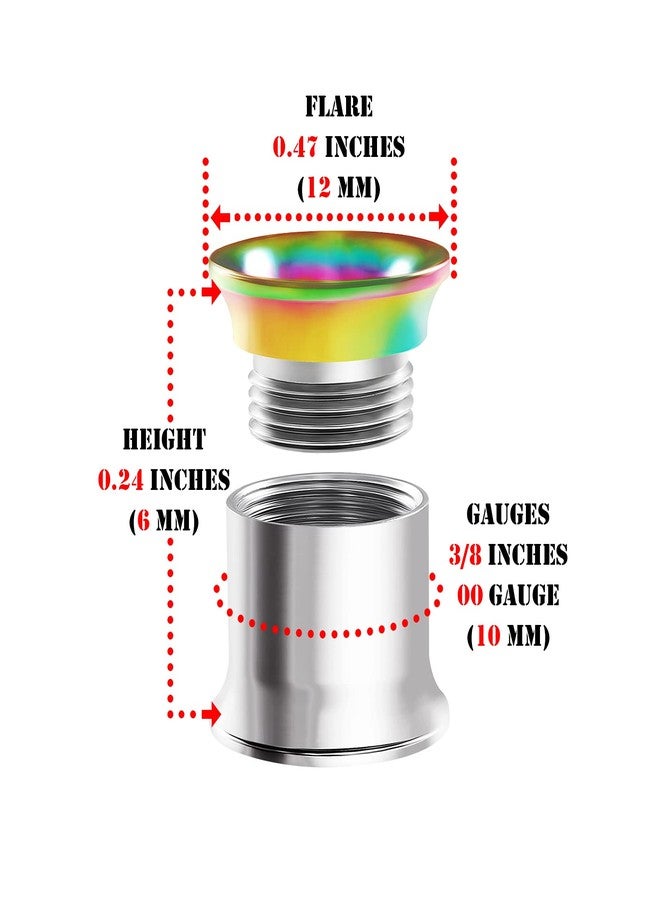 BIG GAUGES Pair of Internally Threaded Surgical Steel 00g Gauge 10mm Rainbow Double Flared Piercing Jewelry Ear Plug Lobe Tunnel BG12521 - Image 2
