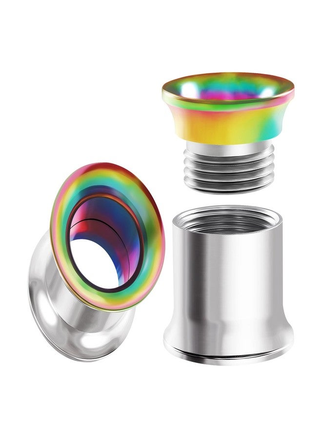 BIG GAUGES Pair of Internally Threaded Surgical Steel 00g Gauge 10mm Rainbow Double Flared Piercing Jewelry Ear Plug Lobe Tunnel BG12521 - Image 1