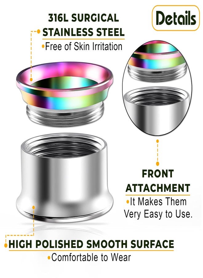BIG GAUGES Pair of Internally Threaded Surgical Steel 00g Gauge 10mm Rainbow Double Flared Piercing Jewelry Ear Plug Lobe Tunnel BG12521 - Image 3