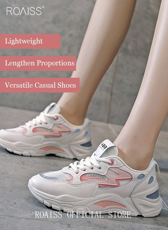 roaiss Women Stylish Chunky Sneakers, Lace up Non Slip Platform Shoes, Versatile Low Top Sneakers, Casual Comfy Sports Shoes for Ladies, Suitable for Daily Wear and Outdoor Activities - Image 2