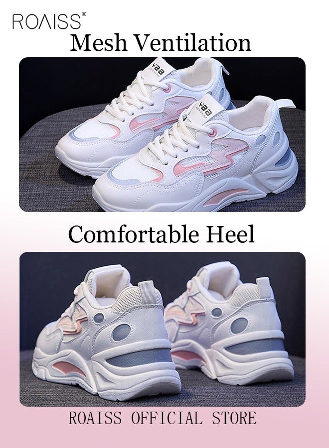roaiss Women Stylish Chunky Sneakers, Lace up Non Slip Platform Shoes, Versatile Low Top Sneakers, Casual Comfy Sports Shoes for Ladies, Suitable for Daily Wear and Outdoor Activities - Image 4