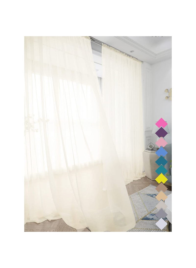 L&TEC Window Beige Sheer Curtains 48 Inches Width 145 Inches Long 2 Panels Sheer Curtains Clear Curtains Basic Rod Pocket Panel for Home Living Room Bedroom Kids Room Yard Patio Parlor Sliding  - Image 1