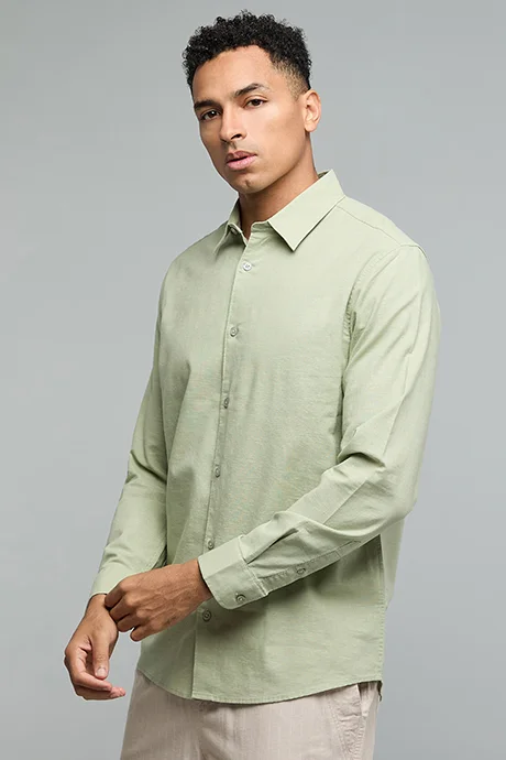 R&B Solid Shirt with Classic Collar and Long Sleeves