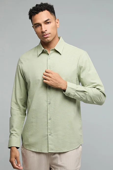 R&B Solid Shirt with Classic Collar and Long Sleeves