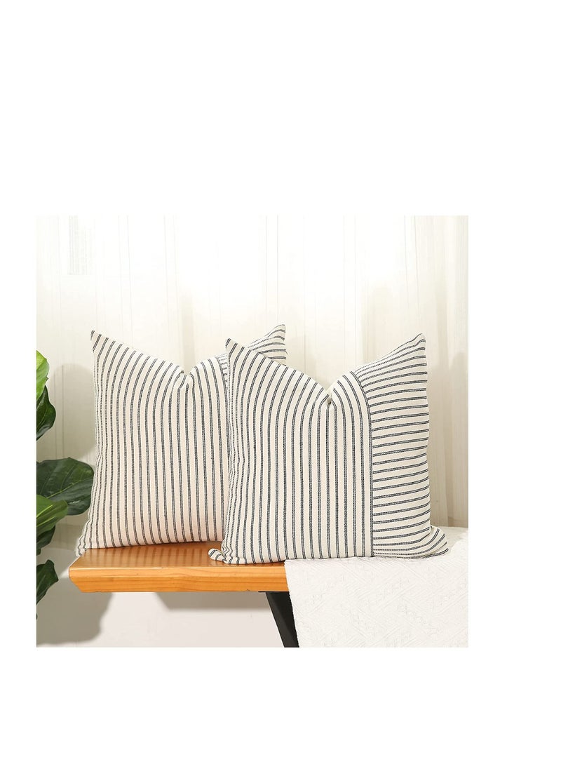 Y&D Grey and Beige Patchwork Farmhouse Throw Pillow Covers 18 x Inch, Pack of 4 Striped Linen Decorative Case for Sofa Couch Chair Bedroom Modern Decor(Grey)  - Image 1