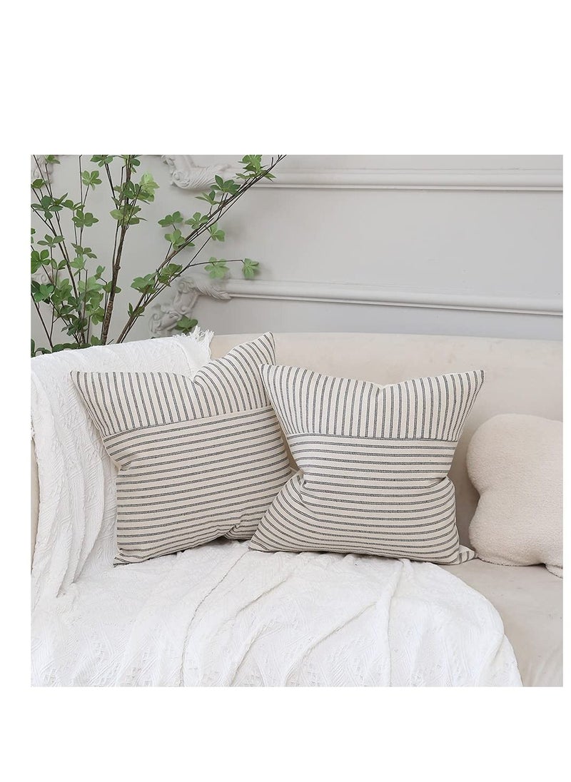 Y&D Grey and Beige Patchwork Farmhouse Throw Pillow Covers 18 x Inch, Pack of 4 Striped Linen Decorative Case for Sofa Couch Chair Bedroom Modern Decor(Grey)  - Image 3