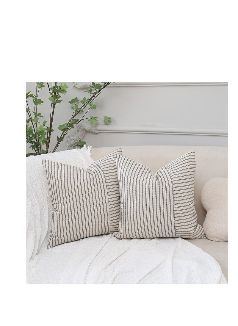 Y&D Grey and Beige Patchwork Farmhouse Throw Pillow Covers 18 x Inch, Pack of 4 Striped Linen Decorative Case for Sofa Couch Chair Bedroom Modern Decor(Grey)  - Image 2