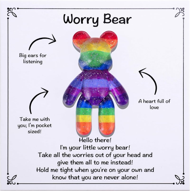 Aesnefe Pocket Bear Hug, Anxiety Relief Gifts for Men Women, Mental Health Positivity Gift for Anxious Friend, Stress Relief Gift for Her, Thoughtful Gifts for School Anxiety, Rainbow - Image 1