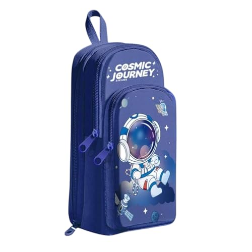 Royals hub Canvas Space Astronaut Pencil Case 6 Layer with 3 Compartment Cute Aesthetic Pencil Case for Boys & Girls Large Capacity Pencil Pouch for School Kids Cute Stationary Gift, Blue - Image 1