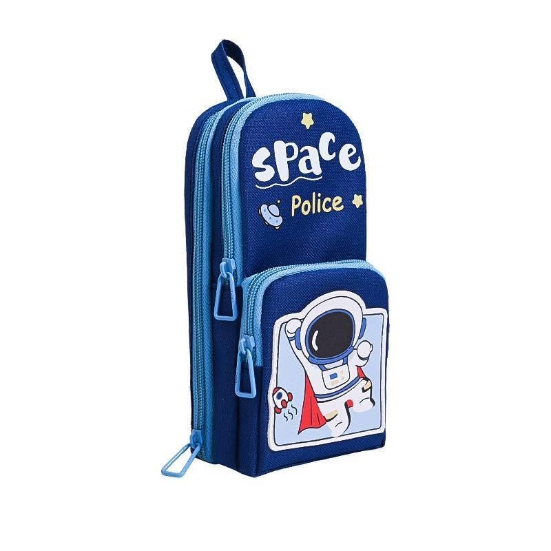 Royals hub Canvas Space Astronaut Pencil Case 6 Layer with 3 Compartment Cute Aesthetic Pencil Case for Boys & Girls Large Capacity Pencil Pouch for School Kids Cute Stationary Gift, Blue - Image 2