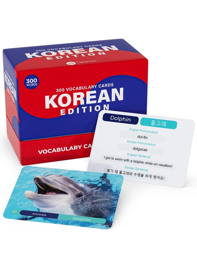 Briston Briston Korean 300 Vocabulary Hangul Flash Cards - Educational Language Learning Resource Vocab with Pictures for Memory & Sight Words - Fun Game Play - Grade School, Classroom, or Homeschool Supply  - Image 1