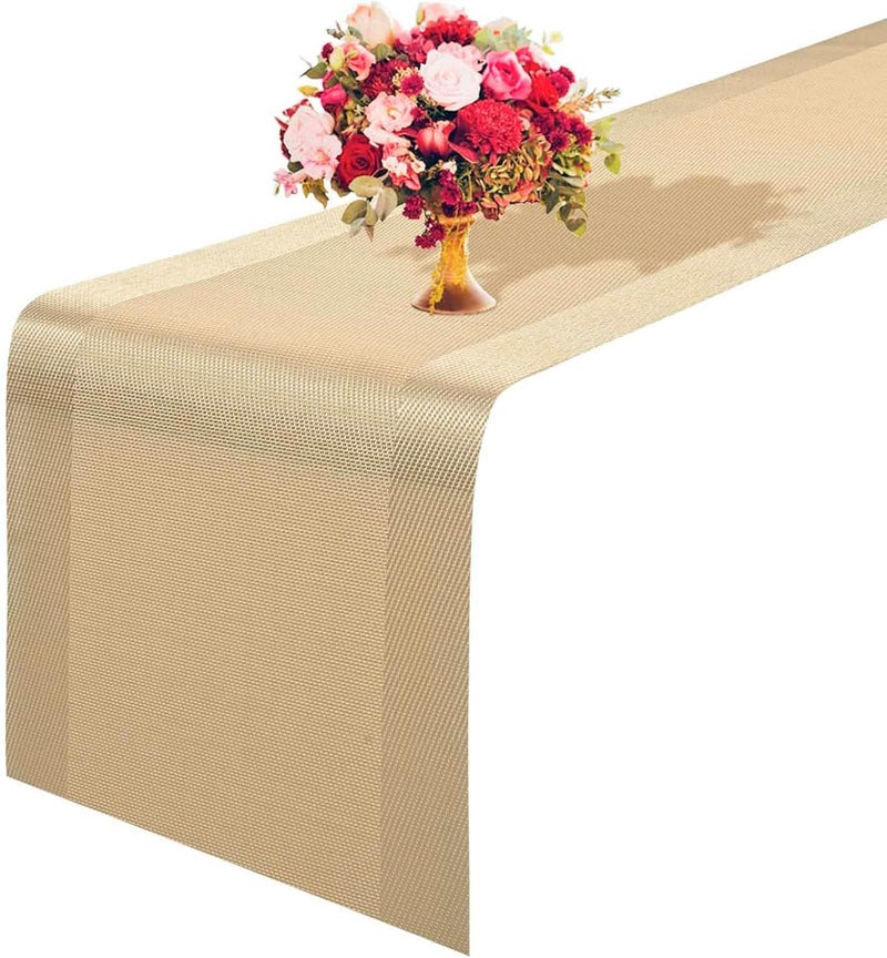 OICIA Gold PVC Table Runner 107x12 Inch, Heat-Resistant Woven Vinyl, Non-Slip Anti-Skid, Washable & Easy Clean, Durable Stain-Resistant Modern Table Decor for Dining, Kitchen & Office - Image 1