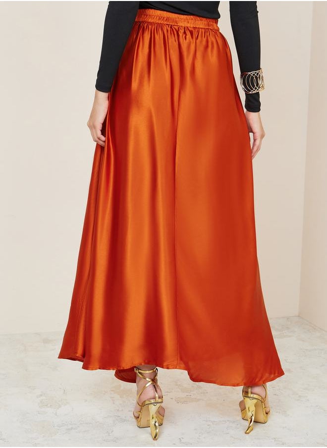 Styli - High Rise Satin Flared Maxi Skirt - Image 1