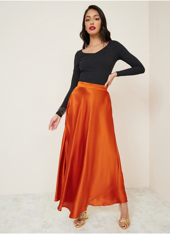 Styli - High Rise Satin Flared Maxi Skirt - Image 1