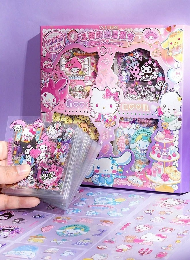 Sanrio 100 Sheets Anime Girl Stickers, Sanrio Cartoon Vinyl Aesthetic Sticker Set for Scrapbooking, Journaling, Laptop, Water Bottles & Room Decoration - Image 1