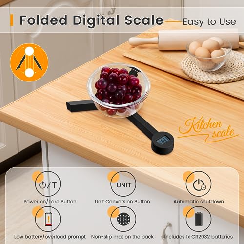 BEEWIN Folding Digital Kitchen Scale, Highly Accurate Compact Portable Food Scale with LCD Display, Auto Power Off and Tare Features, for Measuring Intake of Healthy Eating People (Black) - Image 3