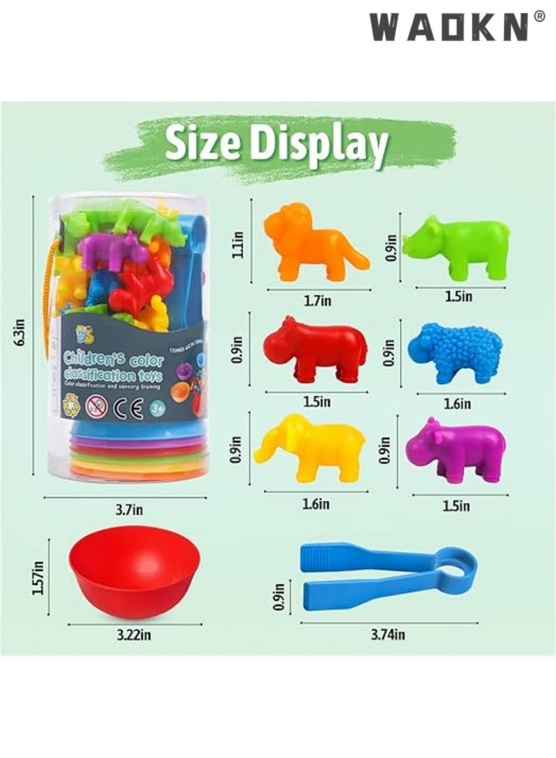 دبليو أيه أو كي أن مرحلة ما قبل المدرسة أنشطة التعلم باستخدام لون وعاء لتعليم الحيوانات مطابقة وتصنيف اللعبة ، مونتيسوري مستوحاة من الحواس STEM لعبة تناسب الرعاية النهارية ، هو هدية مثالية للأطفال و 3 سنوات من العمر - Image 2