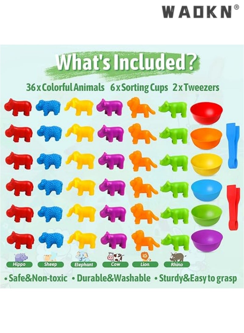 دبليو أيه أو كي أن مرحلة ما قبل المدرسة أنشطة التعلم باستخدام لون وعاء لتعليم الحيوانات مطابقة وتصنيف اللعبة ، مونتيسوري مستوحاة من الحواس STEM لعبة تناسب الرعاية النهارية ، هو هدية مثالية للأطفال و 3 سنوات من العمر - Image 3
