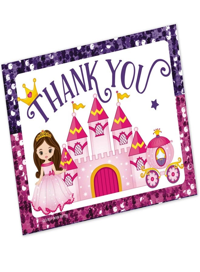 أولد بلو دور إنفايتس بطاقات شكر لحفلة أميرات للأطفال (20 بطاقة مع أظرف) - قالب جاهز للتعبئة لأعياد الميلاد - بطاقات شكر بتصميم ترتر وردي بنفسجي جميل - عربة قلعة أميرة - Image 1