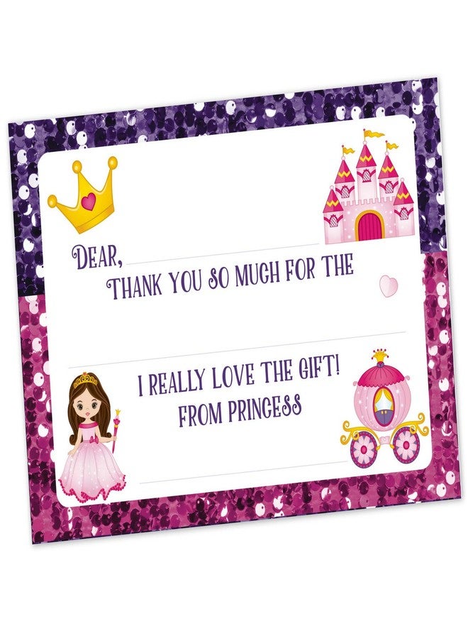 أولد بلو دور إنفايتس بطاقات شكر لحفلة أميرات للأطفال (20 بطاقة مع أظرف) - قالب جاهز للتعبئة لأعياد الميلاد - بطاقات شكر بتصميم ترتر وردي بنفسجي جميل - عربة قلعة أميرة - Image 3