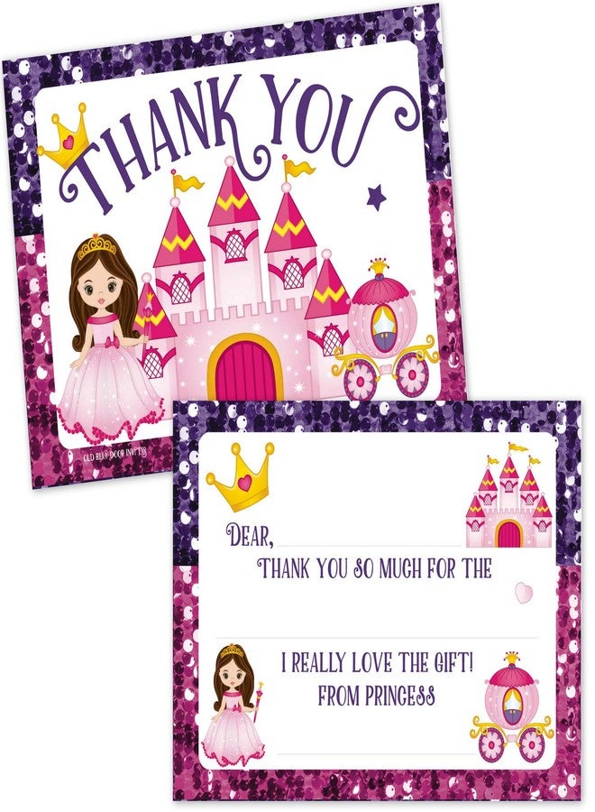 أولد بلو دور إنفايتس بطاقات شكر لحفلة أميرات للأطفال (20 بطاقة مع أظرف) - قالب جاهز للتعبئة لأعياد الميلاد - بطاقات شكر بتصميم ترتر وردي بنفسجي جميل - عربة قلعة أميرة - Image 4