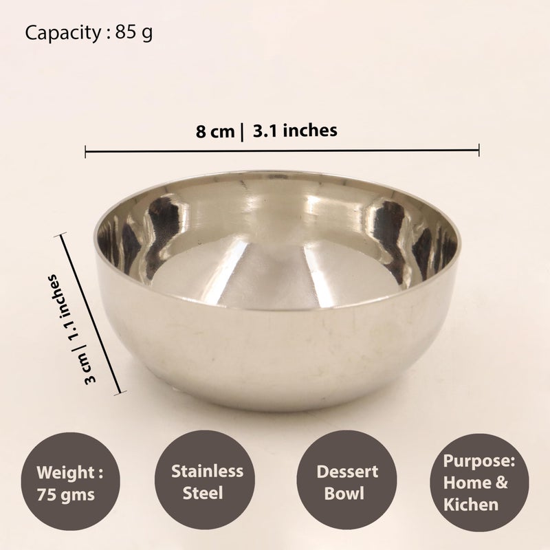 Spillbox Stainless Steel Dessert Bowl|Katori Bowl|Serving Bowl|Snacks Cup|Dessert Cup Set| Side Dish Cup|Food Grade|Mirror Finish|BPA Free -Curry Dal Cup (Pack of 3) - Image 3