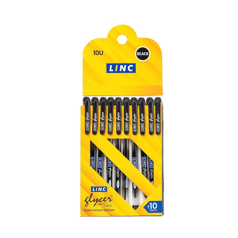 linc 0.6 mm Glycer Smooth Ball Pen | Black Ink | Set of 10 - Image 1