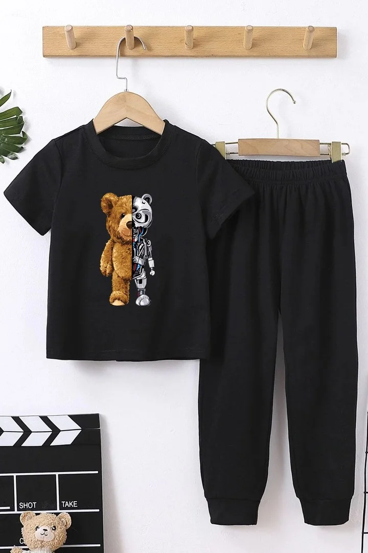 ONLYTRENDWEAR Kids Boys Bear Bottom - Top Tracksuit Set 3-4 Years Old Black