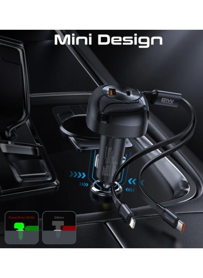 ELTRAZONE 81W Fast Multi-Port Car Charger with Retractable USB-C & Lightning Cables – Quick Charge Adapter for iPhone, Samsung, iPad, Android Devices – Compact 3-Port In-Car Charging Station with LED Indicator, Smart IC Chip - Image 5