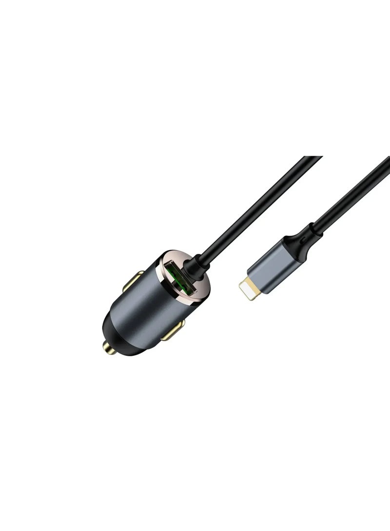 شاحن سيارة سريع ماكسكو MQ03 PD20W+QC18W، كابل USB-A+L بطول 120 سم - رمادي