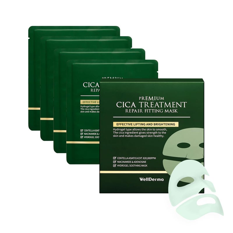WELLDERMA Premium Cica Mask Treatment Repair Fitting Korean Mask 4Sheets hydrogel centella Sensitive skin Firming soothing for Smooth  Clear Face Skin