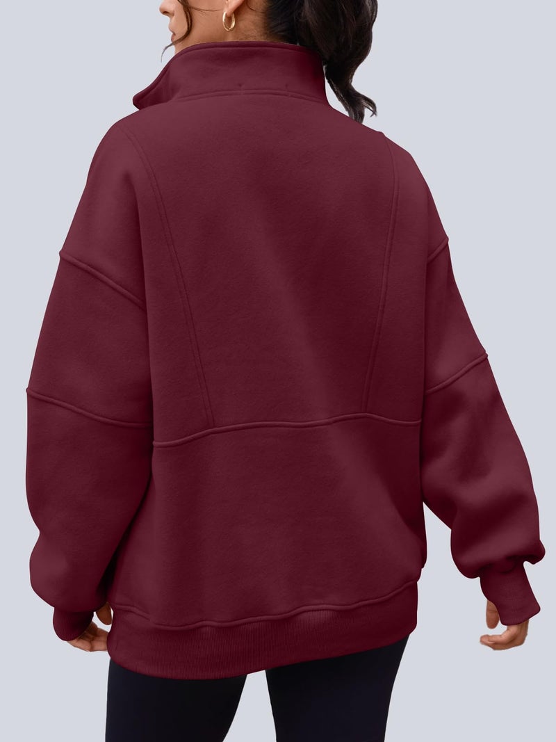 AUTOMET Womens Quarter Zip Oversized Sweatshirts Teen Fleece Pullover Hoodies 2026 Mock Neck Sweater Fall Workout Jacket WineRed XL - Image 3